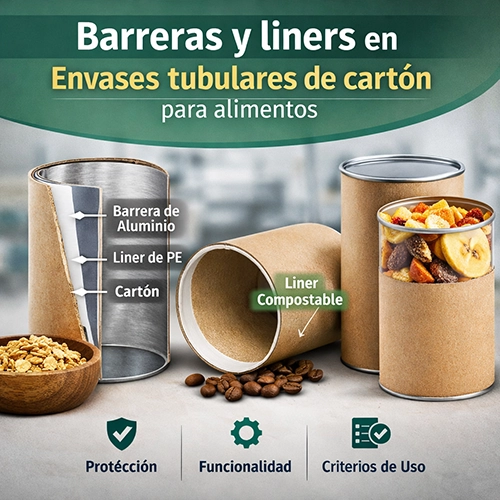 Barreras y liners internos en envases tubulares de cartón para alimentos