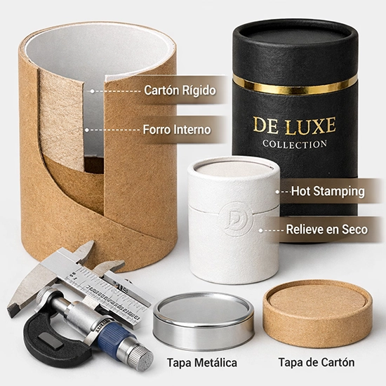 Envases tubulares de cartón con estructura técnica y acabados premium personalizados